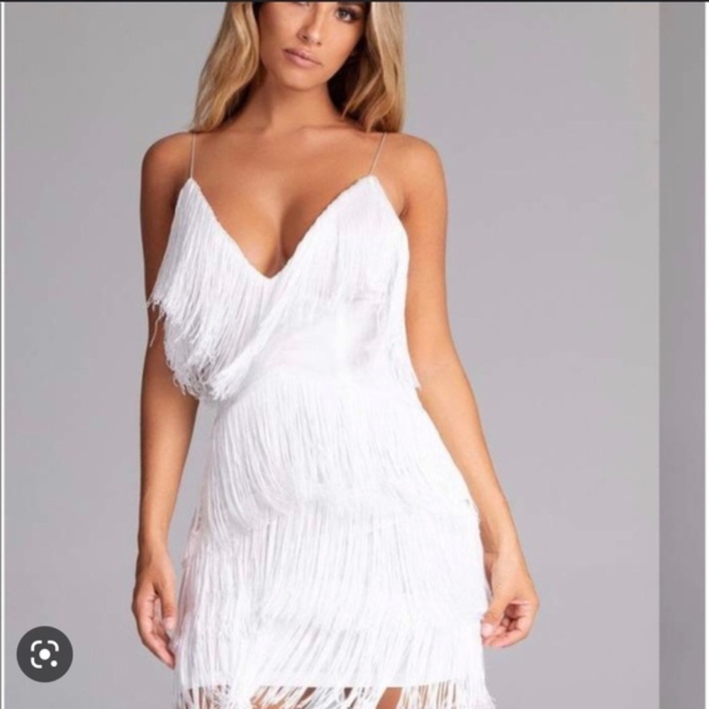 Meshki White Fringe Mini Dress